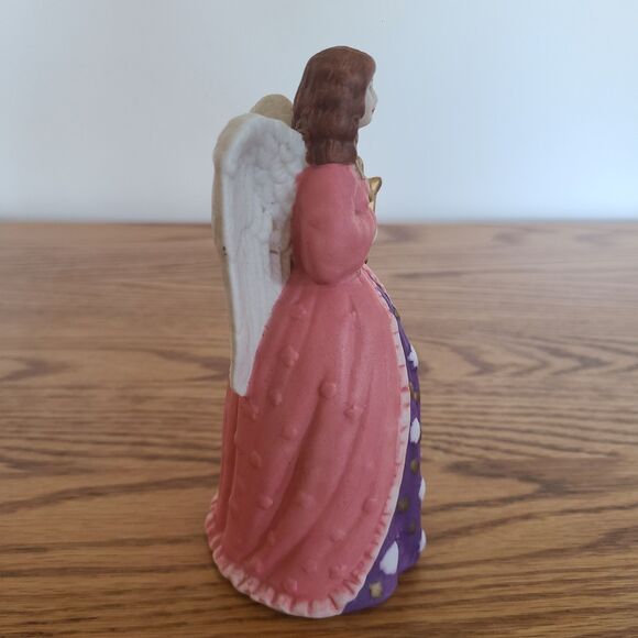 Vintage Hand Painted Bell Bisque Musical Angel Figurine With Pink Gown And Harp - Picture 7 of 10